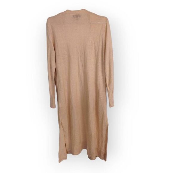 Donna Karan Womens Cardigan Sz Medium Tan Linen Knit Open Front Long Sleeves - Picture 3 of 11